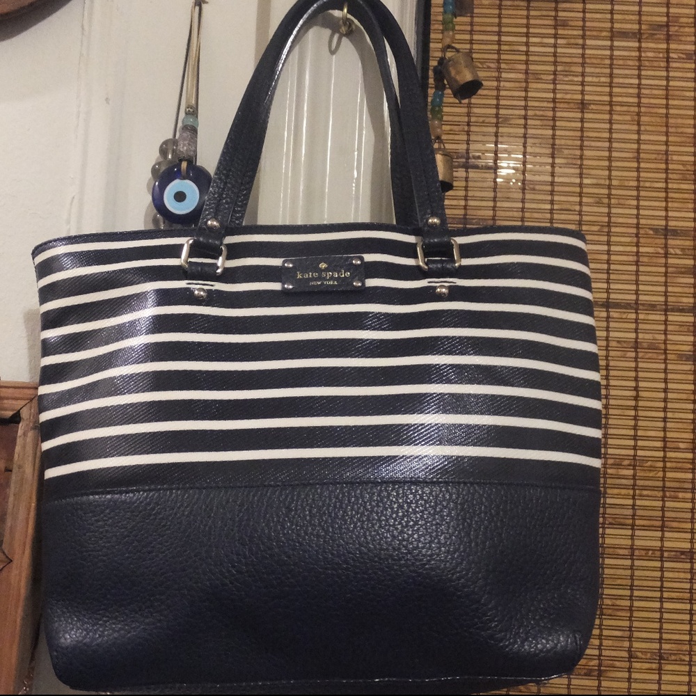 Kate Spade Striped Navy Tote Shoulder Bag